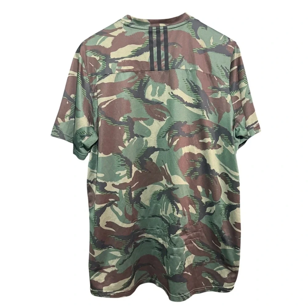Adidas Shirt mens Large Green Camo Short Sleeve Distressed Prime Green